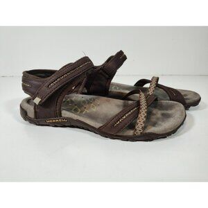 Merrell Terran Cross II Leather Sandals Women's 8 Dark Earth Brown 1911286